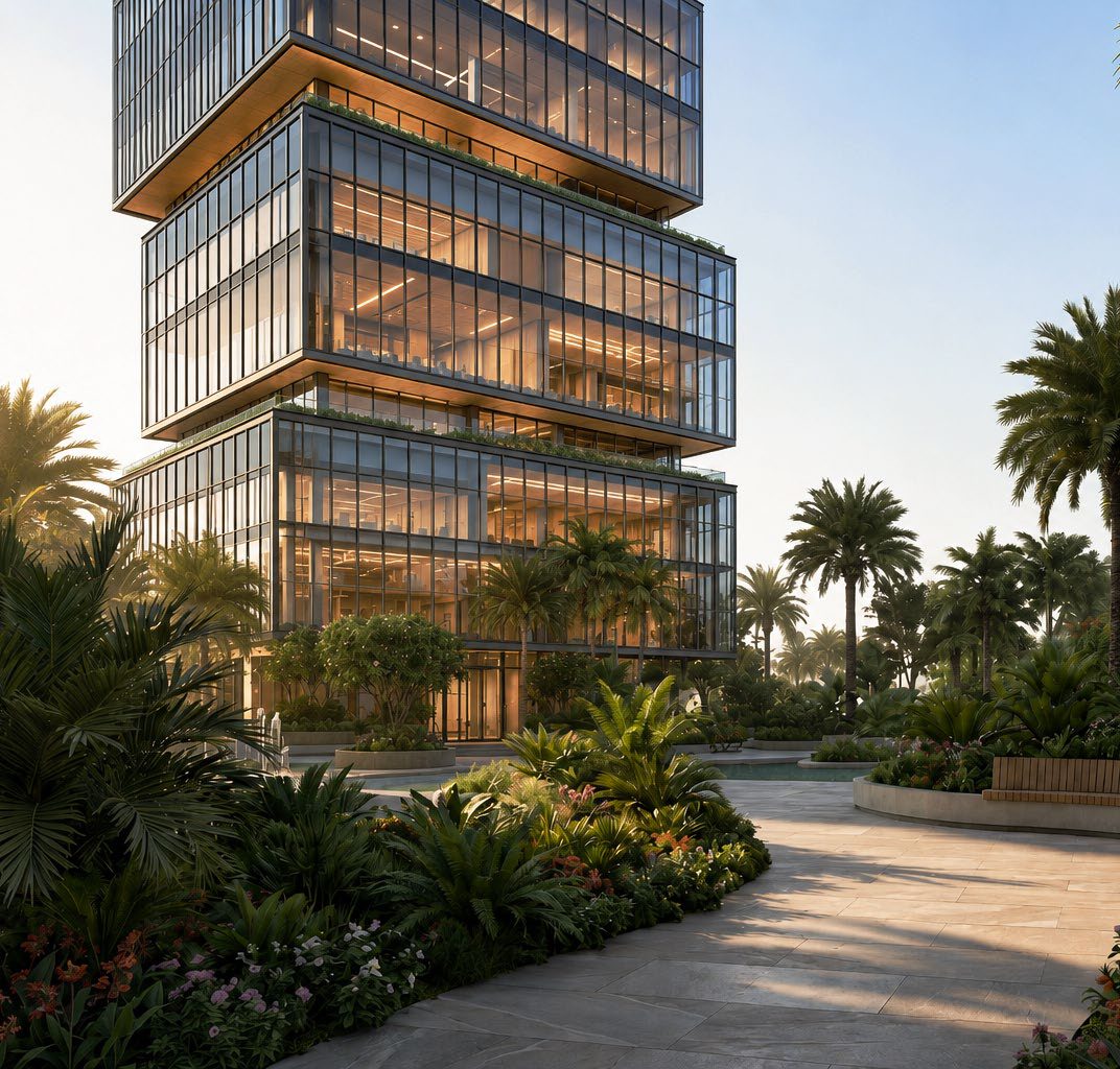 RAW District by Imtiaz Developments landscaped podium garden and architecture
